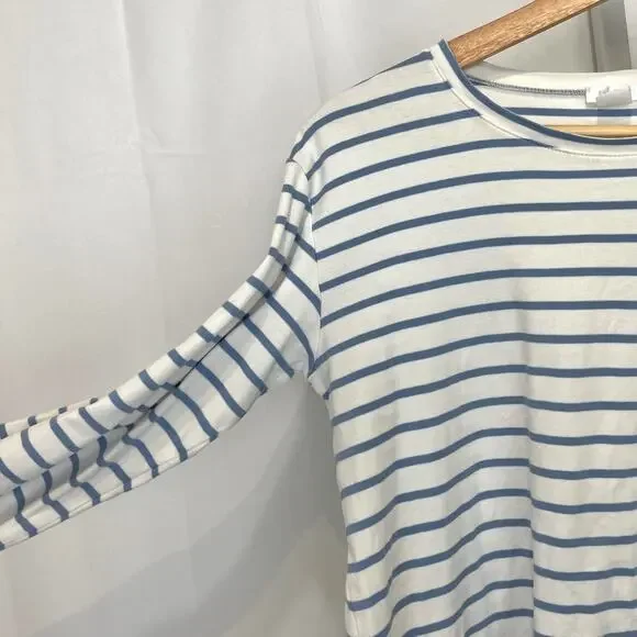 LAKE Striped Pajama Top Crew Neck Long Sleeve Pima Cotton Blue White Size M - Picture 5 of 7